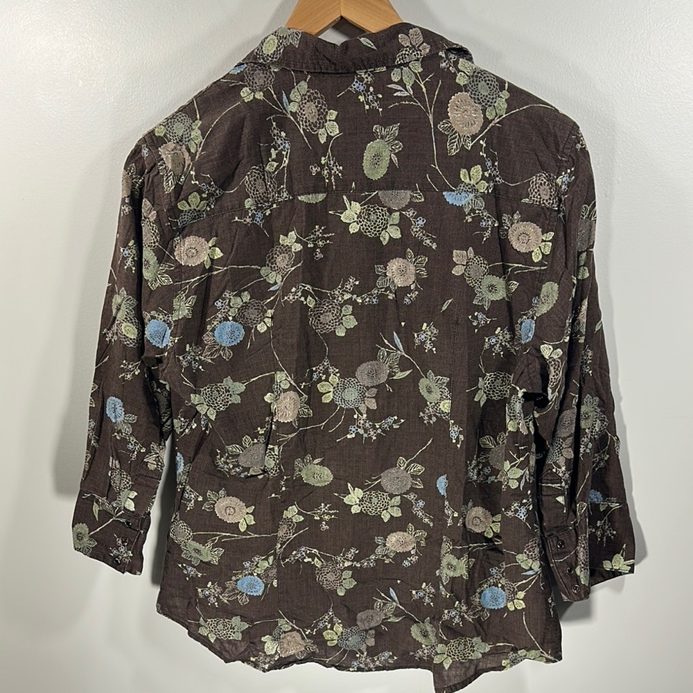 Columbia Brown Floral Lightweight Snap Button Down Woman's XL - Picture 7 of 9
